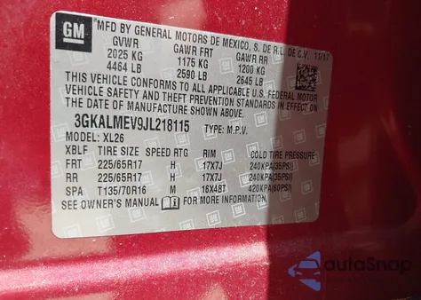 2018 GMC Terrain Sle z USA, uszkodzony, nr VIN 3GKALMEV9JL218115